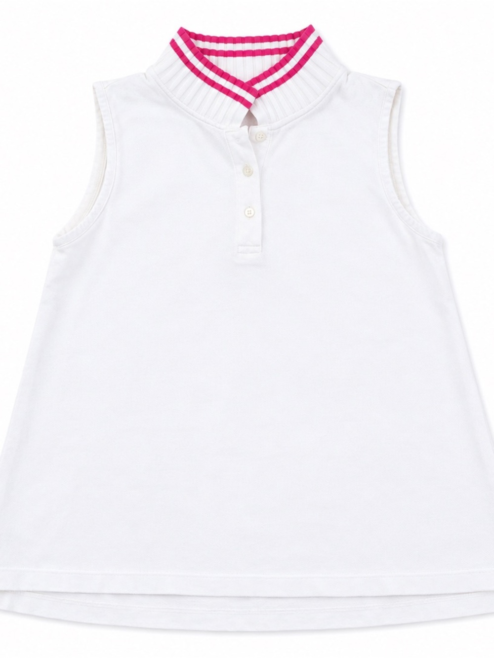 Tory Burch White Sleeveless Polo Tank with Pink-Striped Collar